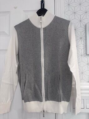 Codice Full Zip Sweater Jacket Size 50 Gray White Cotton NWT Italy